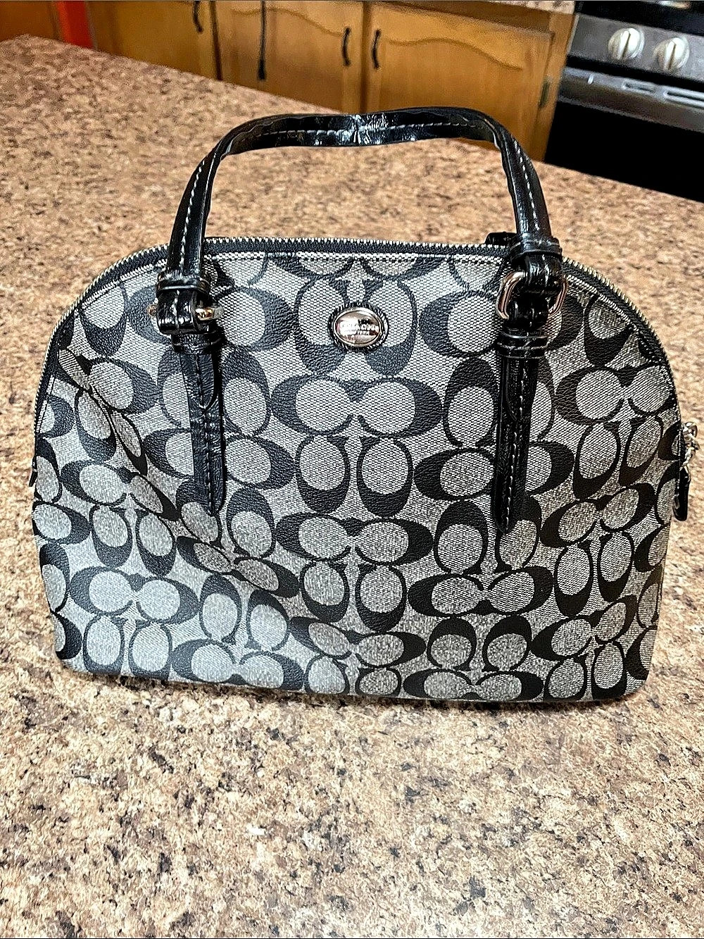 Coach Signature Logo Black/Gray Medium Hand Bag EUC